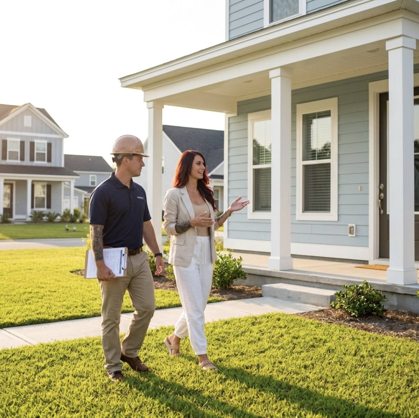 Jessica Cherie Blommaert walking a new-construction home with a builder representative